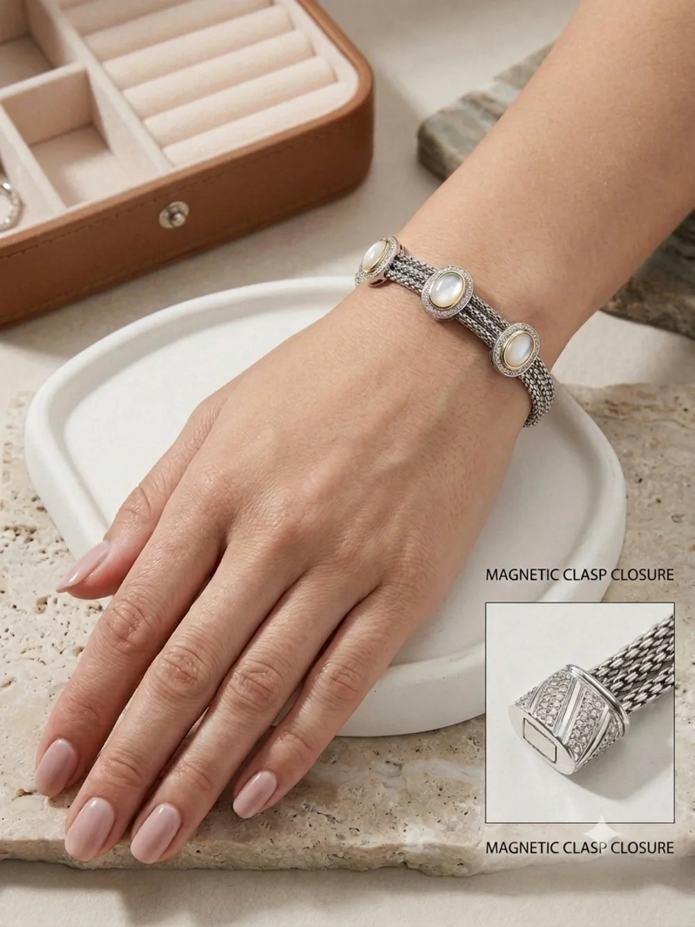 New  Two-Tone Mother of Pearl Magnetic Bracelet - 7.5”